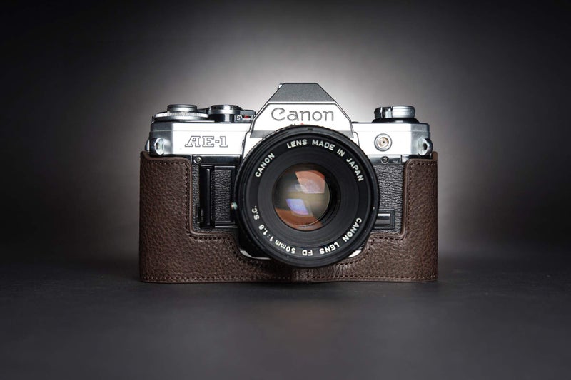 BolinUS A-1 Case, BolinUS Handmade Genuine Real Leather Half Camera Case Bag Cover for Canon AE-1 A-1 (NO Handle) Camera with Hand Strap (Coffee) - Image 3